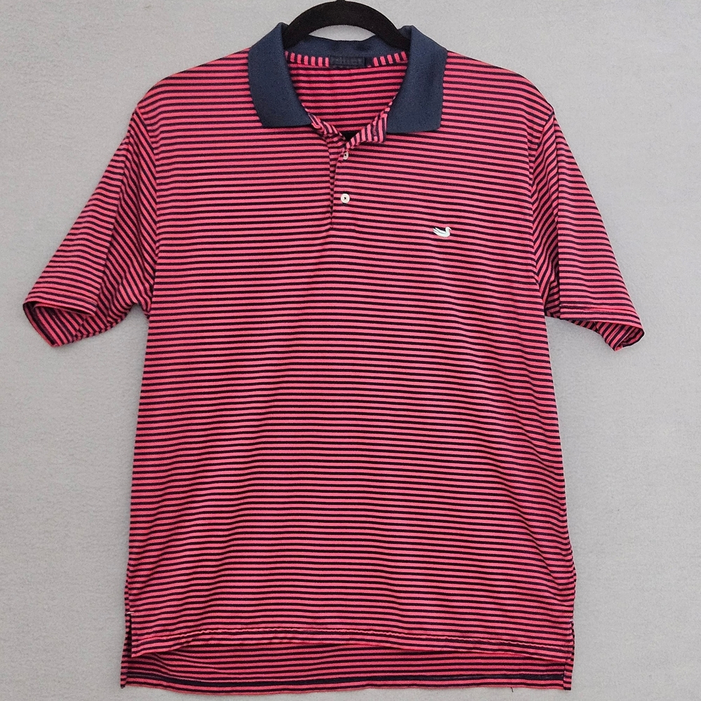Southern Marsh Striped Red and Black Polo Shirt Size L